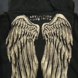 Affliction(live fast)zip up hoodie.Women's Medium vintage acidwashed black(used)
